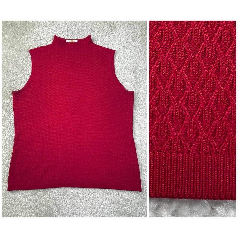 Talbots Silk Blend Knit Red Sweater Sleeveless Textured High Neck Layer Sz Large